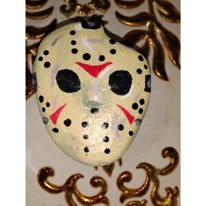 Hand-Painted Jason Voorhees Mask Rock – Friday the 13th Horror Decor